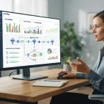 Ilustração de uma tela de computador exibindo o painel da plataforma Sendlite com gráficos de entregabilidade, sequências de