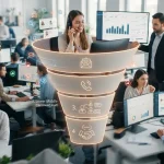Representação visual de um funil de vendas com foco na qualificação de leads via outbound, mostrando diferentes etapas do pro