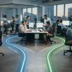 Ilustração que mostra dois caminhos se unindo, simbolizando a integração entre estratégias outbound e inbound para a prospecç